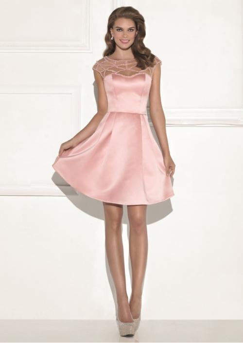 Tarik Ediz - 90478 Bedazzled Illusion Bateau Cocktail Dress In Pink