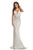 Johnathan Kayne - 9049 Embellished Deep V-neck Trumpet Dress In White