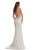Johnathan Kayne - 9049 Embellished Deep V-neck Trumpet Dress In White