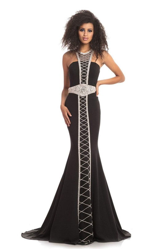 Johnathan Kayne - 9051 Bead Embellished Halter Trumpet Gown In Black