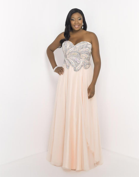 Blush Too - Embellished Strapless Chiffon A-line Evening Gown 9056W in Neutral