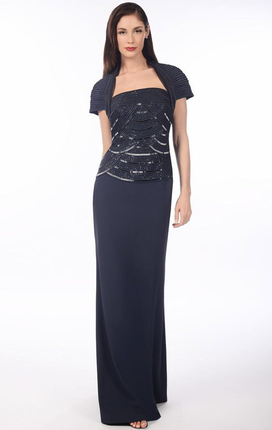 Daymor Couture - Embellished Strapless Gown with Bolero 906 in Gray