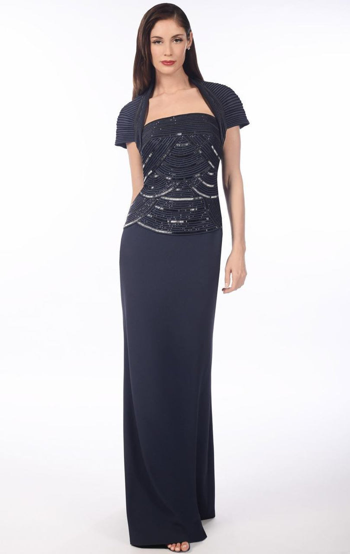 Daymor Couture - Embellished Strapless Gown with Bolero 906 in Gray