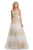 Johnathan Kayne - 9067 Sleeveless Sparkly Glitter Mesh A-Line Gown In White and Gold