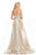 Johnathan Kayne - 9067 Sleeveless Sparkly Glitter Mesh A-Line Gown In White and Gold