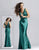 Blush - 9070 Embellished Ruched Deep V-neck Sheath Dress In Green