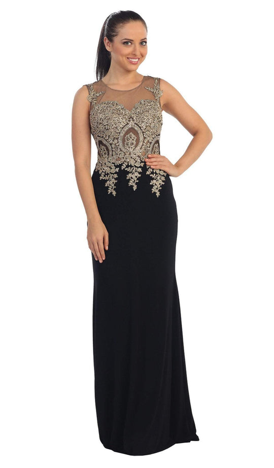 Dancing Queen - 9074 Lace Illusion Jewel Evening Dress In Black