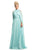 Johnathan Kayne - 9074 Ruched High Neck Gown with Cape Sleeves In Blue