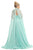 Johnathan Kayne - 9074 Ruched High Neck Gown with Cape Sleeves In Blue
