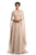Johnathan Kayne - 9074 Ruched High Neck Gown with Cape Sleeves In Neutral