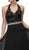 Dancing Queen - 9078 Simple Long Dress with Dazzling Belt in Black