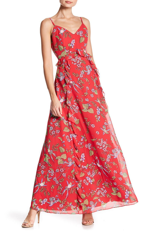 Nanette Nanette Lepo - NX8S19J22 Printed V-neck Long A-line Dress In Red and Print