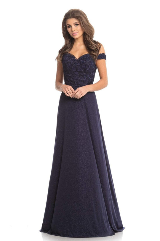 Johnathan Kayne - 9089 Embroidered Off-Shoulder A-Line Gown In Blue