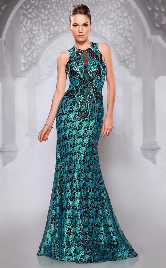 MNM Couture - 9091 Rhinestone Accented Sheath Dress In Blue