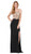 Dancing Queen - 9092 Jeweled Illusion Scoop High Slit Gown In Black