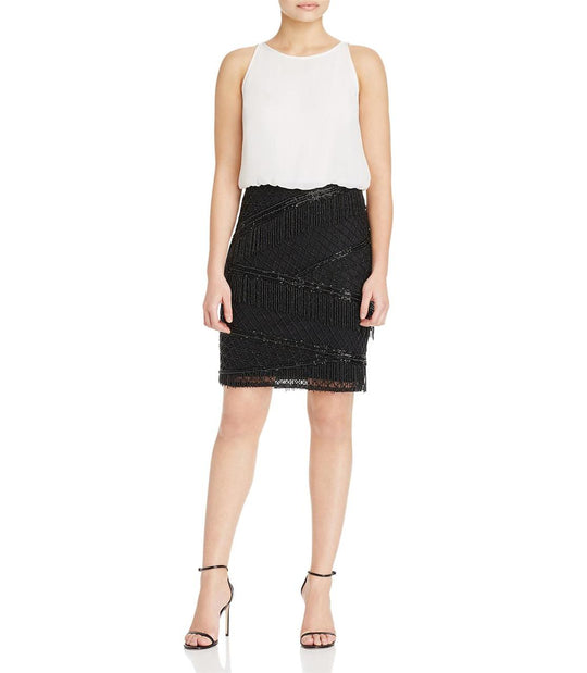 Aidan Mattox - Boat Neck Chiffon Mesh Cocktail Dress 54471840 in White and Black