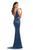 Johnathan Kayne - 9097 Bedazzled Deep V-neck Trumpet Dress In Blue