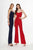 Angela & Alison - 91008 Brooch Accented Flared Jumpsuit In Blue and Red
