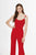 Angela & Alison - 91008 Brooch Accented Flared Jumpsuit In Red