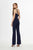 Angela & Alison - 91008 Brooch Accented Flared Jumpsuit In Blue