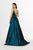 Angela & Alison - 91009 Plunging V-Neck Sleek Taffeta Gown In Blue and Green