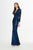 Angela & Alison - 91011 Hooded Long Sleeve Metallic Sheath Gown In Blue