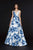 Angela & Alison - 91019 Deep V-neck Floral Satin A-line Dress In White and Blue