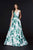 Angela & Alison - 91019 Deep V-neck Floral Satin A-line Dress In White and Green