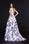 Angela & Alison - 91019 Deep V-neck Floral Satin A-line Dress In White and Purple