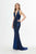 Angela & Alison - 91021 Plunging Halter Metallic Mermaid Gown In Blue
