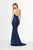 Angela & Alison - 91021 Plunging Halter Metallic Mermaid Gown In Blue