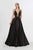 Angela & Alison - 91027 Beaded Illusion Trimmed Plunging Gown In Black