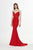 Angela & Alison - 91028 Strapless V Neck Lace Top Crepe Mermaid Gown In Red