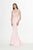 Angela & Alison - 91028 Strapless V Neck Lace Top Crepe Mermaid Gown In Pink