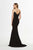 Angela & Alison - 91028 Strapless V Neck Lace Top Crepe Mermaid Gown In Black