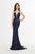 Angela & Alison - 91031 Plunging Illusion Pattern Sequin Evening Gown In Blue