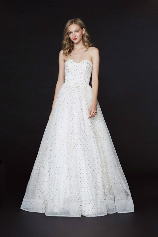 Angela & Alison - 91032 Beaded Strapless Ballgown In White