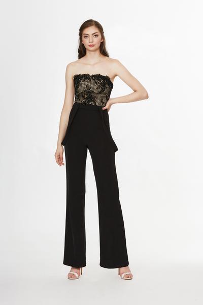 Angela & Alison - 91033 Lace Straight Across Neck Pantsuit In Black