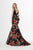 Angela & Alison - 91037 Floral Satin Deep V-neck Mermaid Dress In Black and Red