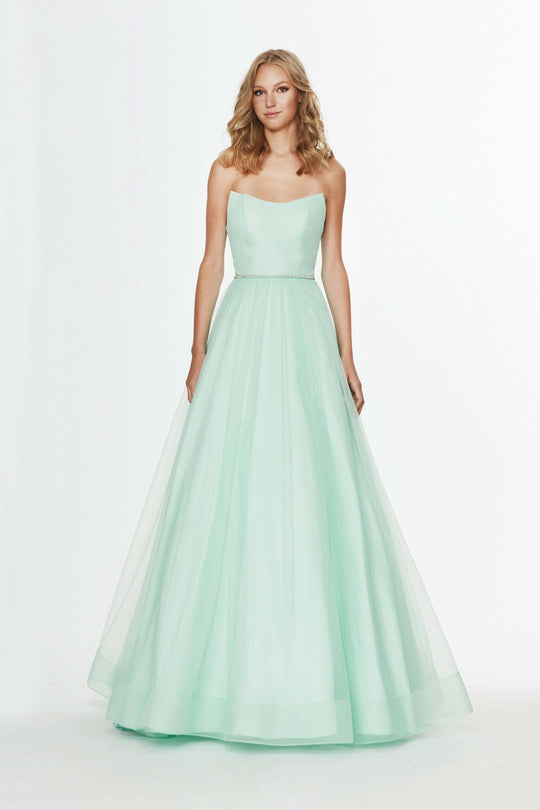 Angela & Alison - 91039 Strapless Pleated A-Line Dress In Green