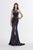 Angela & Alison - 91054 Embellished Velvet Halter Trumpet Dress In Gray