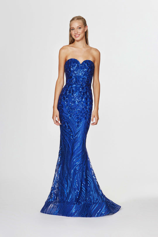 Angela & Alison - 91056 Sequined Sweetheart Fitted Evening Gown In Blue