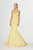 Angela & Alison - 91057 Embellished Halter Satin Mermaid Dress In Yellow