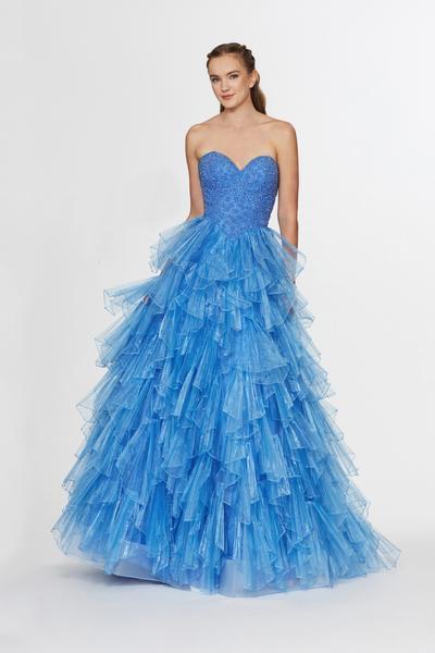 Angela & Alison - 91058 Embellished Sweetheart Ruffled Ballgown In Blue