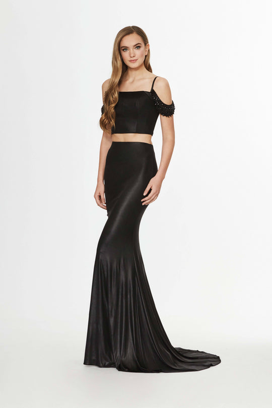 Angela & Alison - 91059 Two Piece Embellished Charmeuse Trumpet Dress In Black