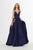 Angela & Alison - 91062 Embellished Plunging V-neck Satin A-line Dress In Blue
