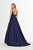 Angela & Alison - 91062 Embellished Plunging V-neck Satin A-line Dress In Blue