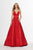 Angela & Alison - 91062 Embellished Plunging V-neck Satin A-line Dress In Red