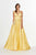 Angela & Alison - 91062 Embellished Plunging V-neck Satin A-line Dress In Yellow