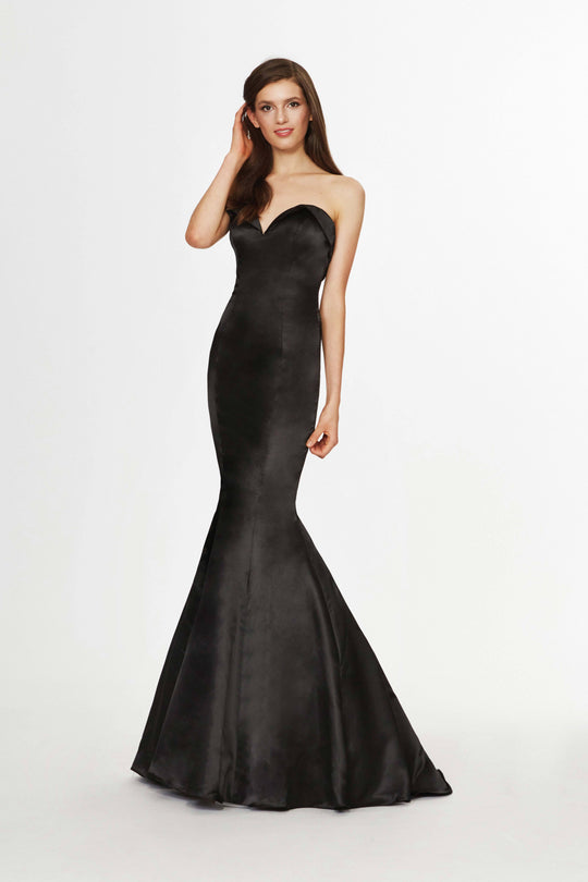 Angela & Alison - 91068 Folded Strapless Mermaid Gown In Black